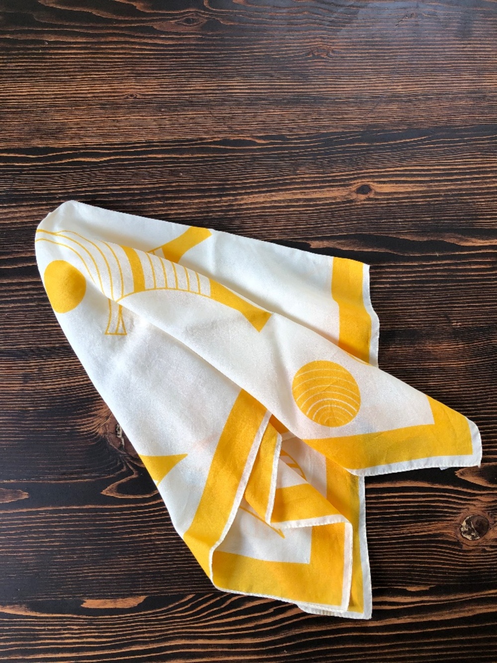 Large Square Yellow Scarf Mid Century 100% Acetate